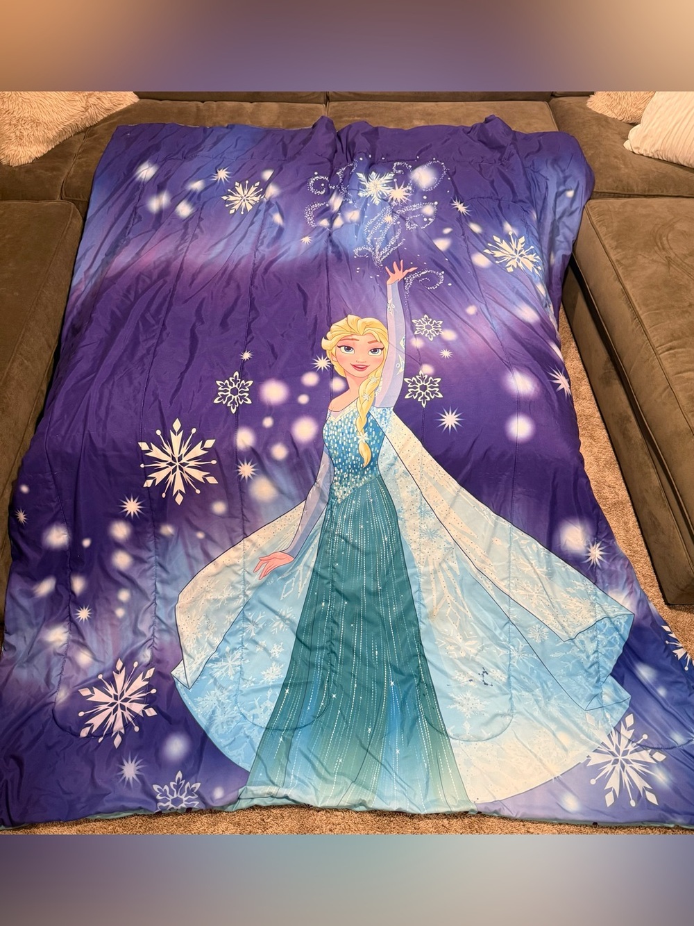 Disney Frozen Elsa Full Size Comforter Reversible Blue Purple Snowflakes